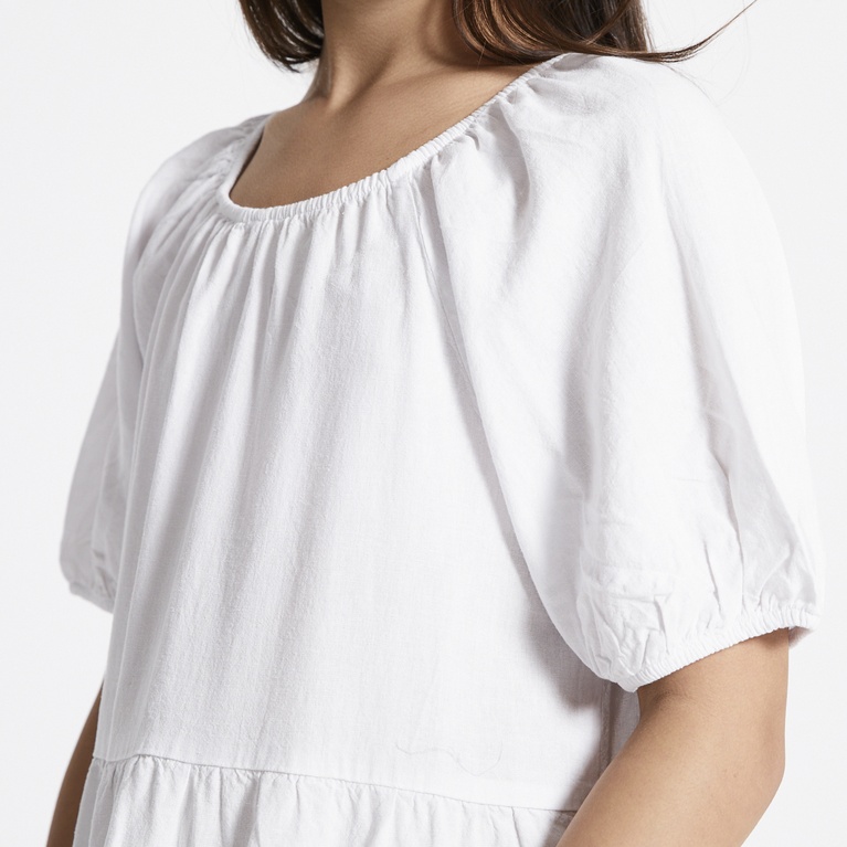 Linen blend frill dress "Sofia star 4" White